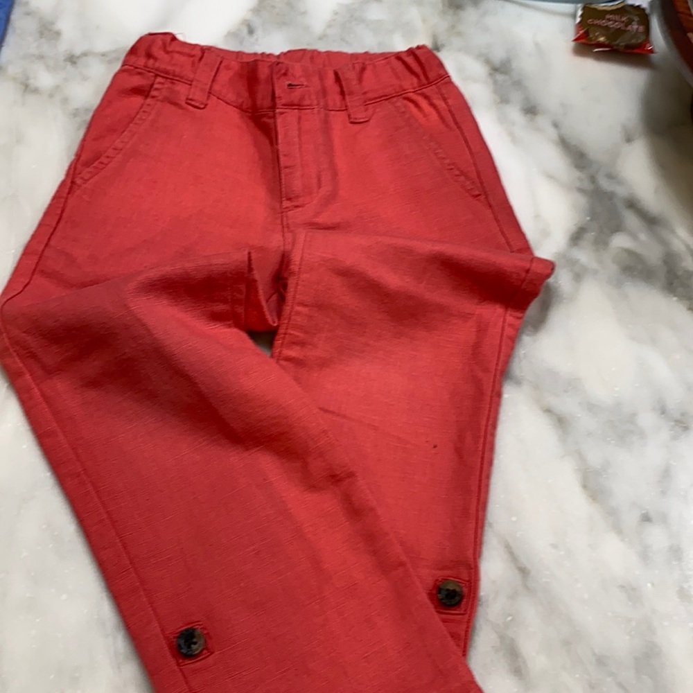 Janie and Jack size 4 coral colored linen pants with roll up!
